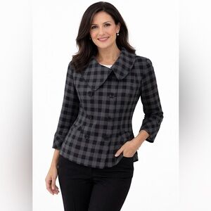 Dynamite Vintage Black & Gray Plaid Double-Breasted Peplum Jacket